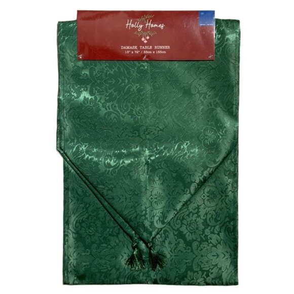 Holly Homes Table Runner Silky Holiday Christmas Green Damask 13 in x 72 in - Picture 11 of 13